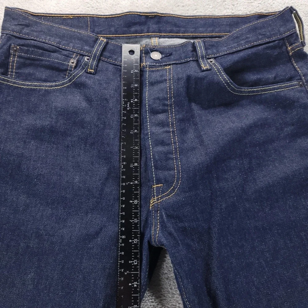 Levis 501 Jeans Mens 36x32 Blue Regular Straight Dark Wash Button Fly Stretch